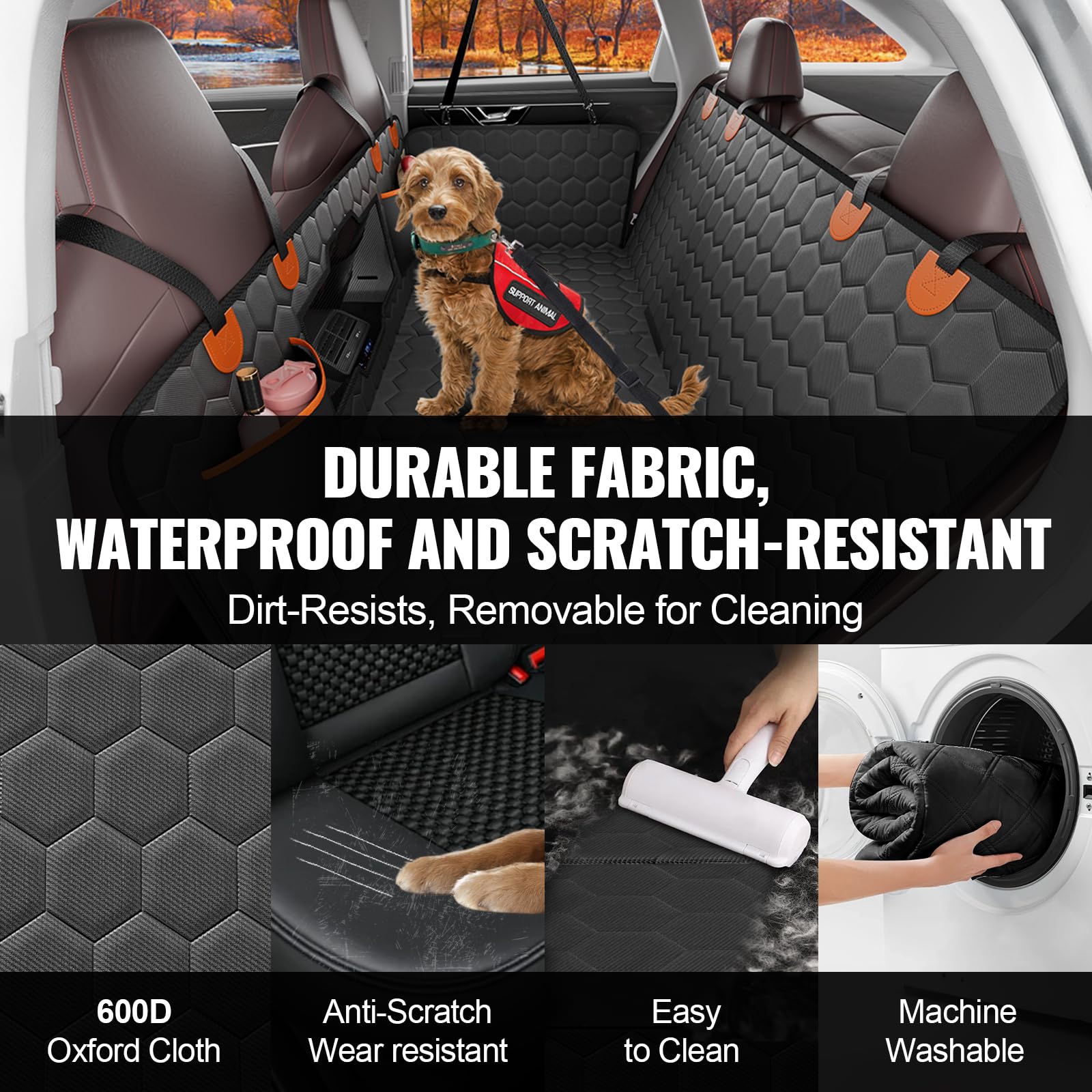 VEVOR Back Seat Extender for Dogs,Waterproof Hard Bottom Dog Car Seat Cover Supports 350lbs,Dog Seat Cover for Back Seat Protect
